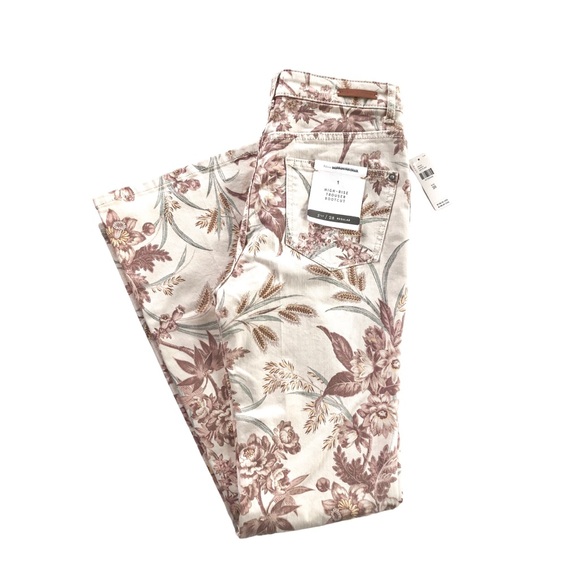 NWTs Pilcro/Anthropologie High Rise Boot Cut Cream & Brown Floral Jeans, Sz 29 - Picture 7 of 13